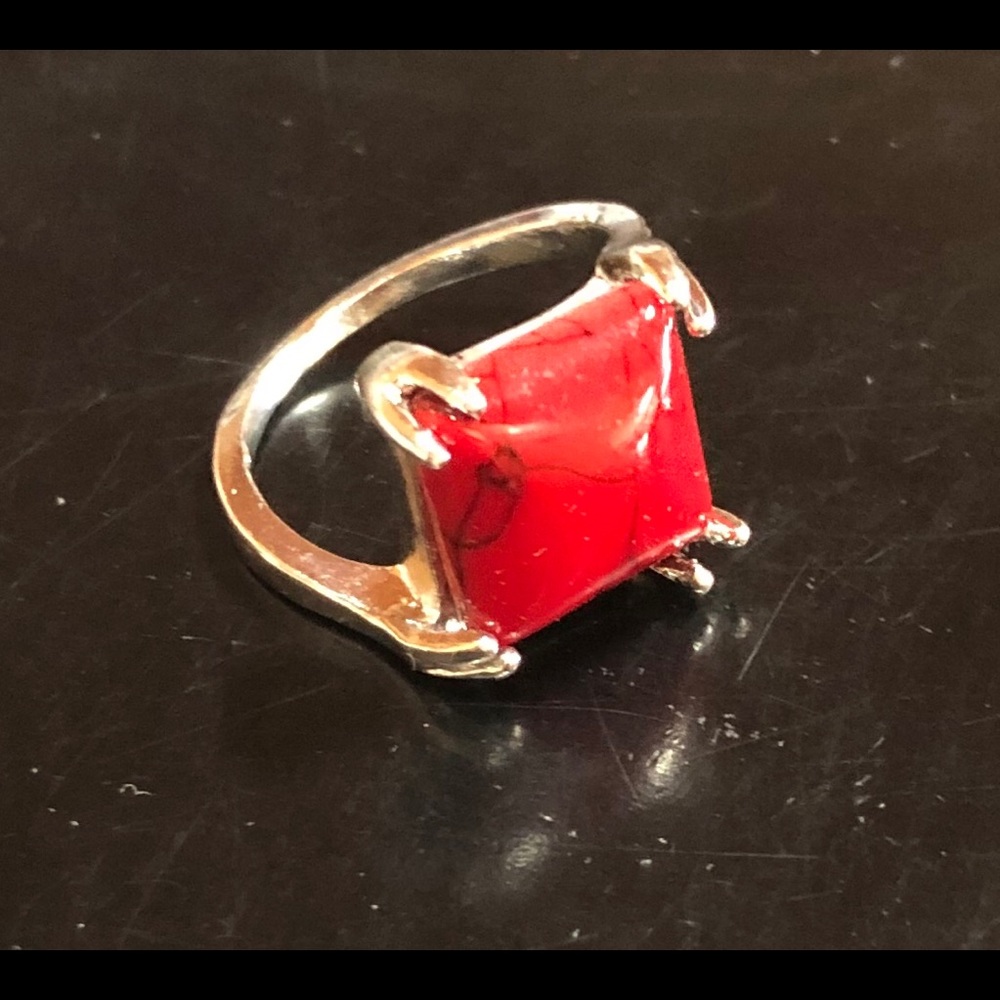 New Opaque Ruby Silver Ring Size 6 1/2 - image 6